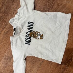 Moschino White Long Sleeve Tee with Teddy Bear Design
